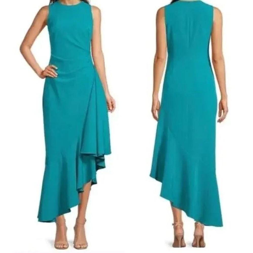 Eliza J Teal Asymmetrical Ruffle Event Dress